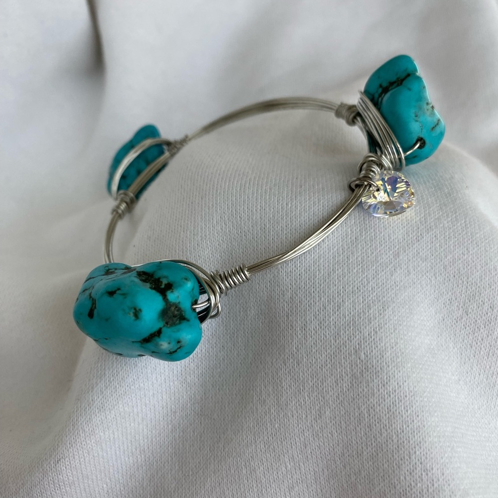 NEW Handcrafted Turquoise Blue Nugget Wire Wrapped Bracelet
